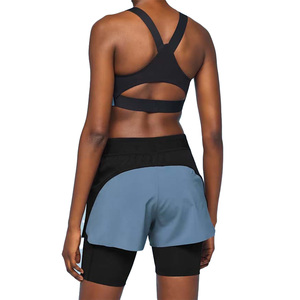 Shorts de course taille haute pour femme, bleu et noir, 100 % coton, anti-boulochage, coupe classique, taille élastique avec poches, motif uni - Product Image 5