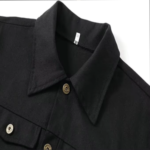 Camisa Negra Sólida para Hombre, Cuello Camisero, Cierre de Botón, Manga Larga, Estilo Casual - Product Image 4