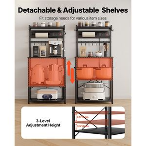 Scaffale da Cucina Regolabile con Presa di Corrente, Cavo da 1,4 m, Supporto a X e 8 Ganci a S - Product Image 6