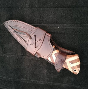 Cuchillo de caza artesanal de acero de Damasco con mango de madera, hoja de punta caída, cuchillos de Damasco con funda de cuero - Product Image 6