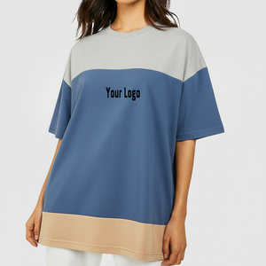 Camiseta de mujer de alta calidad, ecológica, 100% algodón, 220 g/m², manga corta, color block, corte holgado, hombros caídos. - Product Image 1