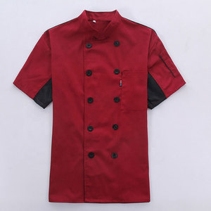 เสื้อเชฟแขนสั้นพรีเมียม MANGOES FASHION สีแดง ผลิตจากโพลีเอสเตอร์ คอตตอน ไนลอน ติดกระดุม สำหรับร้านอาหาร ชุดยูนิฟอร์มครัว แบบ unisex - Product Image 1