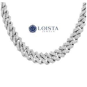 Rhodium Plated 925 Silver <b>Rope</b> <b>Chain</b> Necklace With Round Brilliant Cut Diamonds Unisex Luxury Geometric Design - Product Image 3