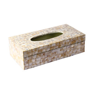 Caja de pañuelos de lujo con incrustaciones de nácar, rectangular, hecha a mano, con diseño de concha de nácar, para decoración del hogar, hotel o baño. - Product Image 1