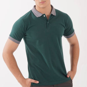 Polo pour homme en vrac, couleur vert forêt, coupe classique, col contrastant, manches courtes - Product Image 3