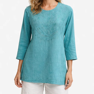 Haut en viscose brodé pour femme, vêtements de plage décontractés à manches courtes, fabricant - Product Image 1