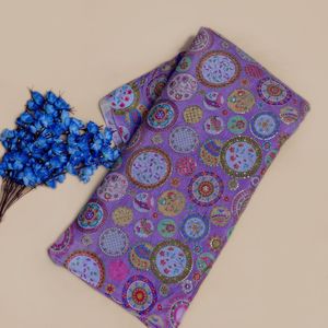 Tissu en crêpe tricoté de poids moyen, exquis, doux, lavande, avec broderie mandala circulaire et accentuations de paillettes scintillantes, sur mesure - Product Image 3