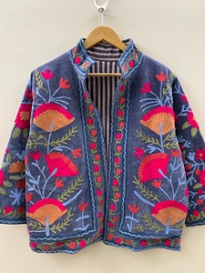 Chaquetas bordadas con flores, forro de terciopelo, estilo bohemio, abrigo de invierno, ropa de calle, chaqueta bomber boho reversible para mujer - Product Image 3