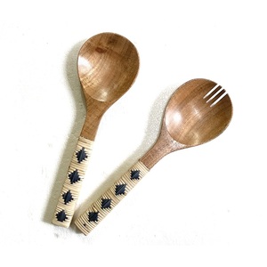 High Quality Acacia Wood <b>Salad</b> Server Set With Rattan Handle Wooden <b>Salad</b> Spoon Set Kitchenware <b>Salad</b> <b>Tools</b> Tableware Cutlery - Product Image 1