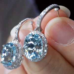 Exclusivos Pendientes de Aguamarina Natural Santa María con Incrustaciones, Hechos a Mano, Joyería Fina Personalizada, Regalo Elegante y Lujoso para Mujer - Product Image 3