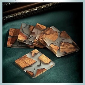 Handmade Round Wood & Smoky Grey Epoxy Resin <b>Coaster</b> Set with Modern Design and Cork Backing REHMAN CRAFT - Product Image 3