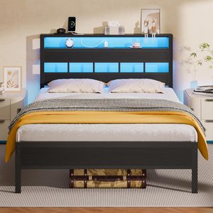 Cadre de lit intelligent en métal pleine grandeur avec tête de lit LED, mobilier de chambre moderne haut de gamme, design personnalisé noir/blanc, OEM/ODM - Product Image 5