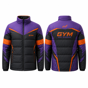 MEGAMAPLE <b>Men's</b> Eco-Friendly Hooded Purple Orange Black Varsity <b>Jacket</b> Windproof Sporty Zipper Closure Winter <b>Warm</b> Stand Collar - Product Image 1