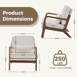 Poltrona Moderna con Braccioli e Cuscino, Struttura in Legno - Sedia da Lettura Beige per Soggiorno, Camera da Letto o Palestra - Product Image 2