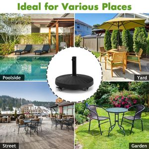 Base de parasol de patio robuste en résine de 50 lb avec roues, cadre carré en aluminium, design moderne pour usage extérieur, hôtels et parcs - Product Image 4