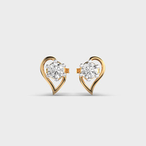 IGI Certified Lab Grown Diamond Heart Shape Stud Earrings 14K Yellow / White / Rose Gold Minimalist Solitaire Love Earrings - Product Image 1