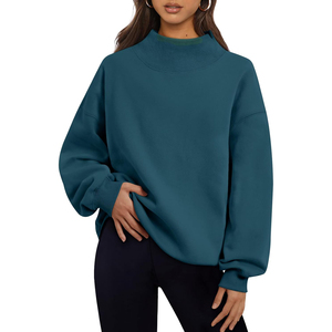 2026 High Quality Women's Oversized <b>Stand</b> Collar Printed Sweatshirt Solid Color <b>Drop</b> Shoulder Long Sleeve Knitted Winter - Product Image 3