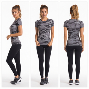 High Quality Stretchy Ladies <b>Camo</b> T-Shirt Gym Workout Quick-Dry Ladies Short Sleeve Rashguard Spandex Polyester Compression <b>Top</b> - Product Image 5