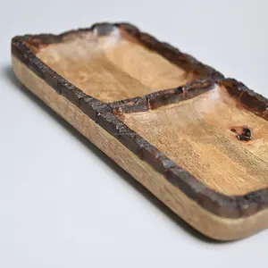 Bandeja multifuncional de madera Natural 100%, plato de madera decorativo, accesorios de cocina, plato para aperitivos hecho en La India - Product Image 6