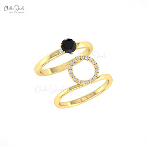 Produits tendance : Bague empilable en or massif 14 carats avec diamant noir naturel rond de 5 mm, bague solitaire en diamant à prix de gros - Product Image 6