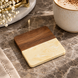 Juego de Posavasos de Madera de Mango con Diseños Cuadrados y Redondos para Tazas de Café y Té |   Posavasos Decorativos para Mesa de Comedor, Decoración del Hogar - Product Image 3