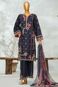 En gros, Ensembles 3 pièces pour femmes, Salwar Kameez pakistanais en tissu Lawn avec broderie au col, Salwar uni en tissu Lawn et Dupatta, style décontracté d'été - Product Image 5