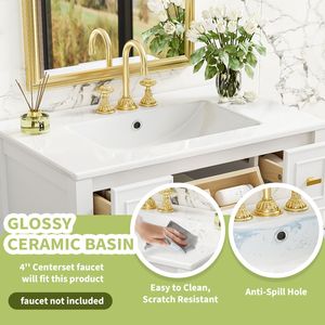 Mobile Bagno Monoblocco Autoportante in Legno Massello con 5 Cassetti - Set Vanity Singolo da 30 Pollici - Product Image 6