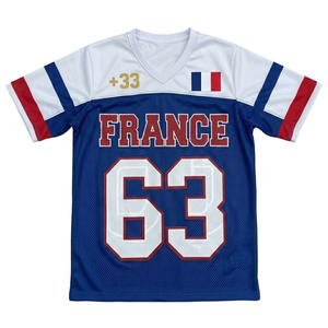 Maillot de football France unisexe, imprimé sublimé drapeau, 100% polyester mesh, manches courtes, col en V, séchage rapide, respirant, pour l'été - Product Image 3