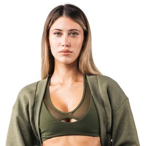 Women's Olive Green Cropped Sweatshirt Long Sleeve Open Front Casual Gym Workout Activewear Lightweight <b>Layering</b> <b>Top</b> - Product Image 2