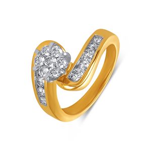 Bague Nova Bypass en Diamant, Luxe, Plaqué Or Jaune, avec Grappe de Diamants Ronds et Diamants de Laboratoire Sertis en Canal - Product Image 1