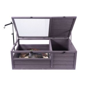 Terrario Regolabile in Legno per Tartarughe con Portalampada, Recinto per Rettili da Interno ed Esterno con 2 Ambienti per Ricci - Product Image 1