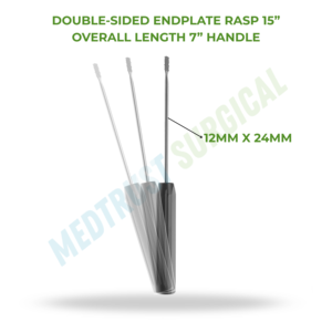 Raspador de doble cara con mango de 7 pulgadas y longitud total de 15 pulgadas, instrumento quirúrgico para columna vertebral de 12 mm x 24 mm - Product Image 2