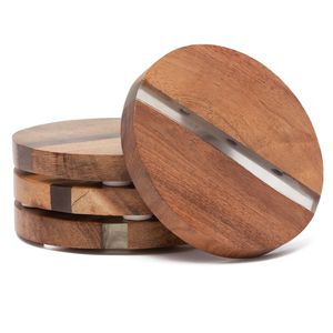 Home Decor Resin Coaster <b>Round</b> Wood Coasters Modern Design Heat Resistant Mats <b>Set</b> of <b>4</b> Wood Resin Coasters Non-Slip Coaster - Product Image 1