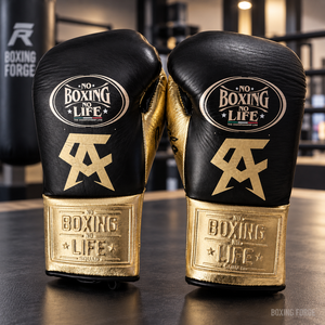 No Boxing No Life Gold Leather Breathable Training Gloves <b>Laced</b> Adjustable Customizable for Adults Boxing Gym Use Customized - Product Image 4