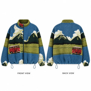 Unisex Mountain Van Cartoon Print Zip Up Stand Collar Plush <b>Sherpa</b> <b>Fleece</b> Jacket Winter <b>Sherpa</b> <b>Fleece</b> Coat - Product Image 1