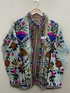 Colorful Suzani <b>Embroidered</b> Quilted <b>Jackets</b> <b>for</b> <b>Women</b>, Bohemian Floral Patchwork Outerwear with Artisan Stitching - Product Image 2
