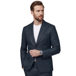 Traje de Dos Piezas para Hombre, Color Azul Marino, Marca Leather Cult, Blazer de Solapa con Botones y Pantalones - Product Image 6
