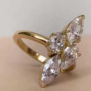 Oval Pear Marquise Cut <b>Cz</b> Diamond 4 Stone <b>Ring</b> Yellow Gold Engagement Band 10K Solid Gold Multi Stone Wedding <b>Ring</b> Gift For Her - Product Image 2
