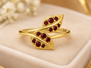 Garnet <b>CZ</b> Leaf Stackable 925 Sterling Silver Gold Plated Handmade Elegant Engagement <b>Ring</b> For Women - Product Image 2