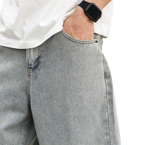 Mens Breathable Button Front Stone Wash <b>Light</b> Blue Baggy Straight Leg Denim Jeans Loose Fit Wide Leg Casual Streetwear Full - Product Image 3