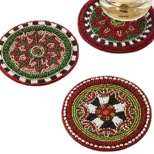 CRYSTAL CRAFT Round Handmade <b>Beaded</b> <b>Coaster</b> with Seed Beads Tableware Mat Artisan <b>Beaded</b> Embroidery <b>Coaster</b> Custom Logo - Product Image 1