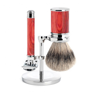 PRESTIGE RAZOR Juego de Afeitado para Hombre de Buena Calidad con Mango de Plástico Conveniente, Pelo de Texugo Silvertip, PEARL/OEM SE-1629 ROJO 2026, Bajo Precio al por Mayor - Product Image 1