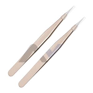 Pince à épiler pour extensions de cils, lot de 2, courbée, en acier inoxydable, avec poignée diamantée, couleur champagne - Product Image 1