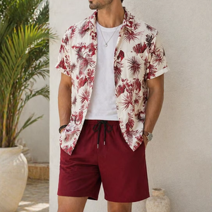 Beech Wear Men's Casual Summer Shirt 300 Grams Breathable Quick Dry Eco-Friendly Short Sleeve Floral Print Design 100% Satin - Product Image 1