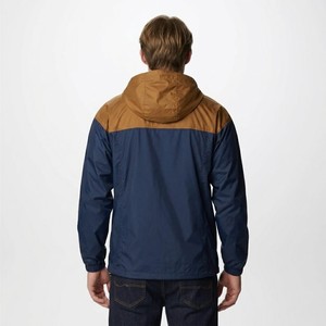 Men Navy Brown Contrast Hooded Windbreaker Jacket Lightweight Waterproof Zip Up Outdoor Sports Casual Trendy Streetwear <b>Coat</b> - Product Image 6