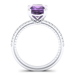 REYES Classic Design Amethyst Gemstone with Diamonds Ring in 14K Solid White Gold GRA Certified Fine Jewelry For Women - Product Image 4