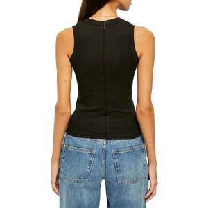 Débardeur en tricot noir pour femme, col rond, couleur unie, respirant, décontracté, sans manches, longueur courte - Product Image 2