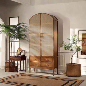 Estantería de ratán de madera maciza retro con diseño vintage elegante - Product Image 1