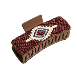 Pince à cheveux artisanale style bohème en résine et perles de rocaille, brodée et colorée, accessoire cadeau unique - Product Image 1