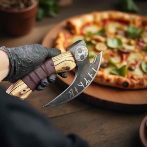 Hacha de Pizza Moderna, Hecha a Mano, Ecológica, Desechable, Forjada, Ambidiestra, de Acero al Carbono con Mango de Madera y Funda de Cuero - Product Image 2